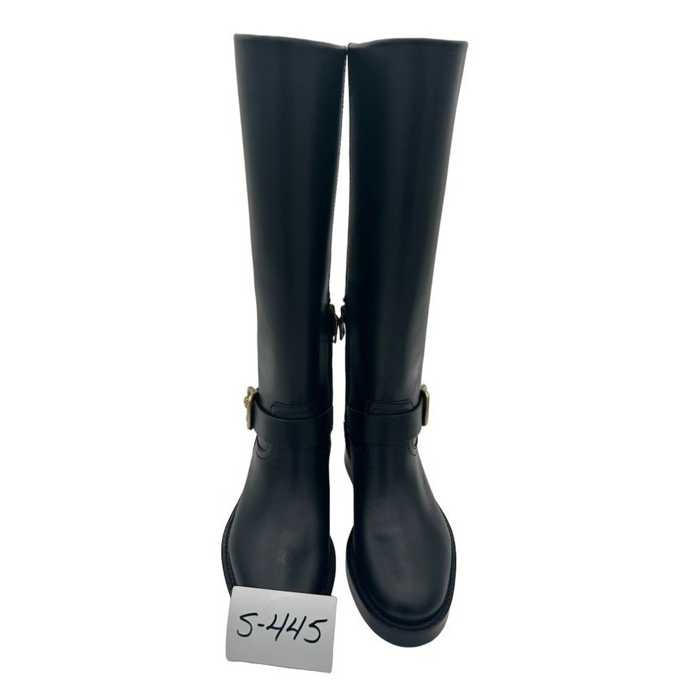 New Coach CW978 Knee High Boots Women's Size 5 B Black Leather Buckle Zip - Picture 7 of 7